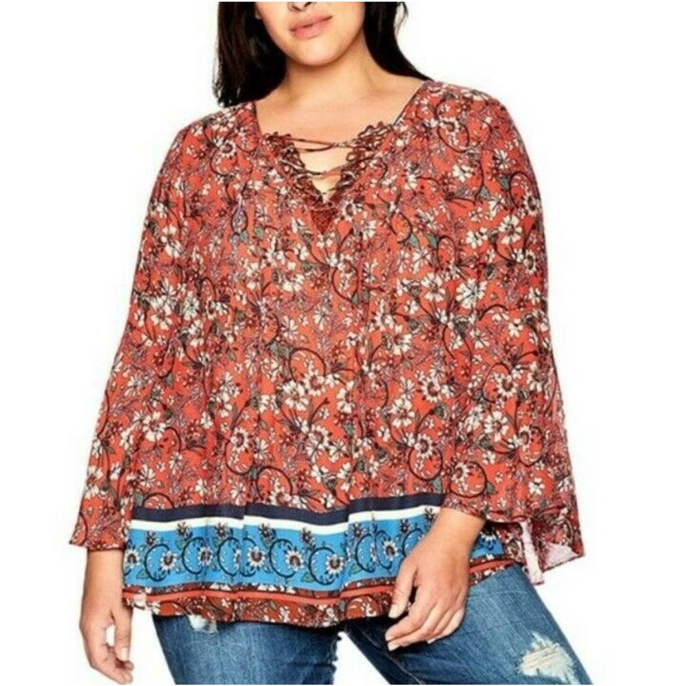 Vintage America Floral Bell Sleeve Laura Boho Blouse Size 3X NWT
